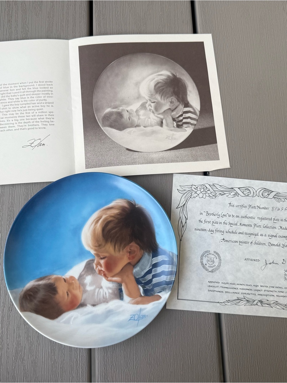Donald Zolan “Brotherly Love” 1987 Collector Plate w/ COA, Booklet